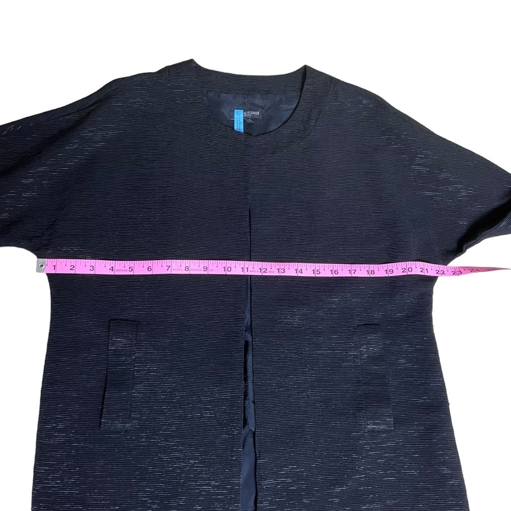 Eileen Fisher Collarless Open Front Textured Black Blazer Jacket Size Petite L - Picture 12 of 16